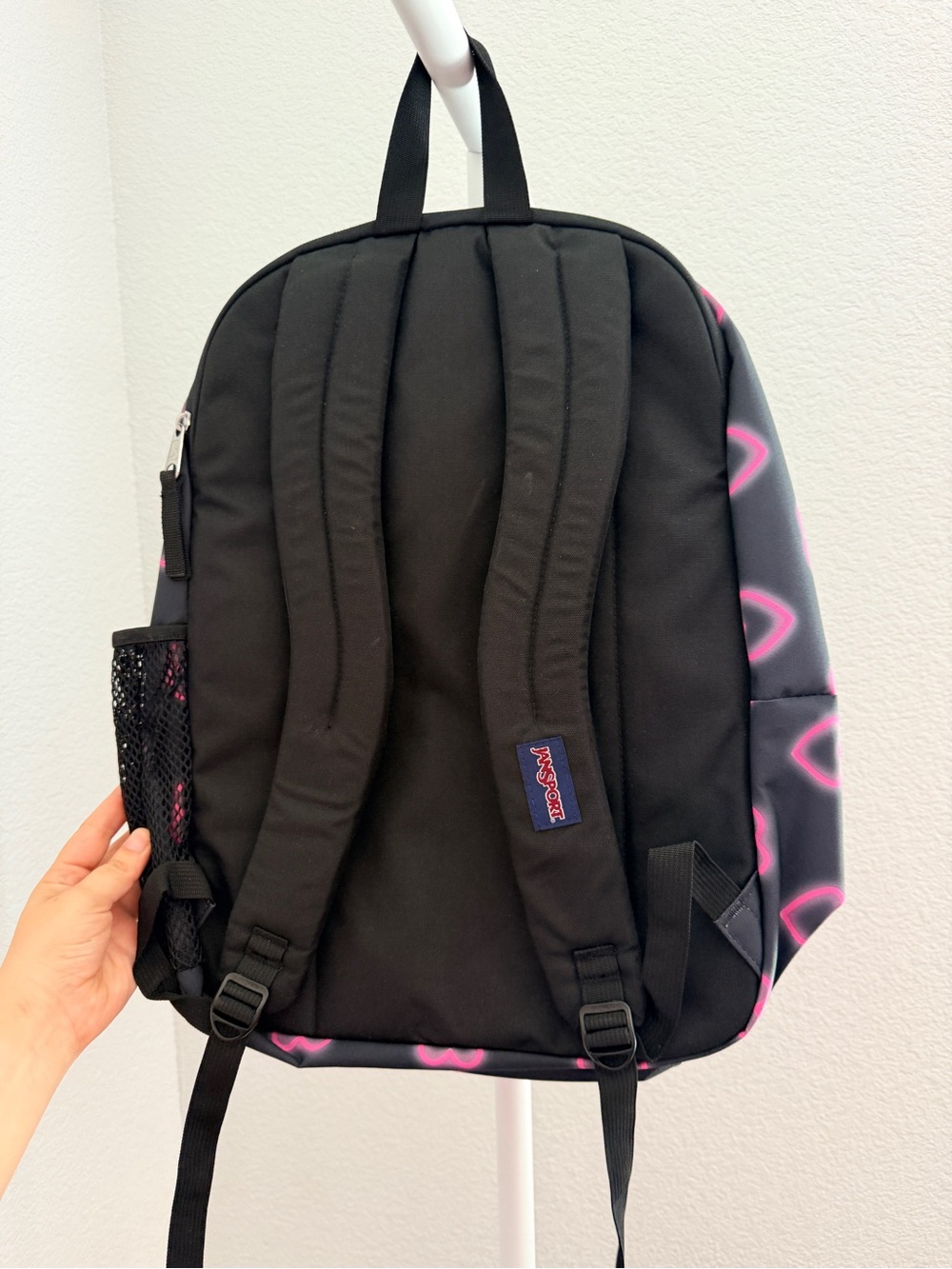 Jansport Black Backpack with Pink Heart Print - Picture 4 of 4